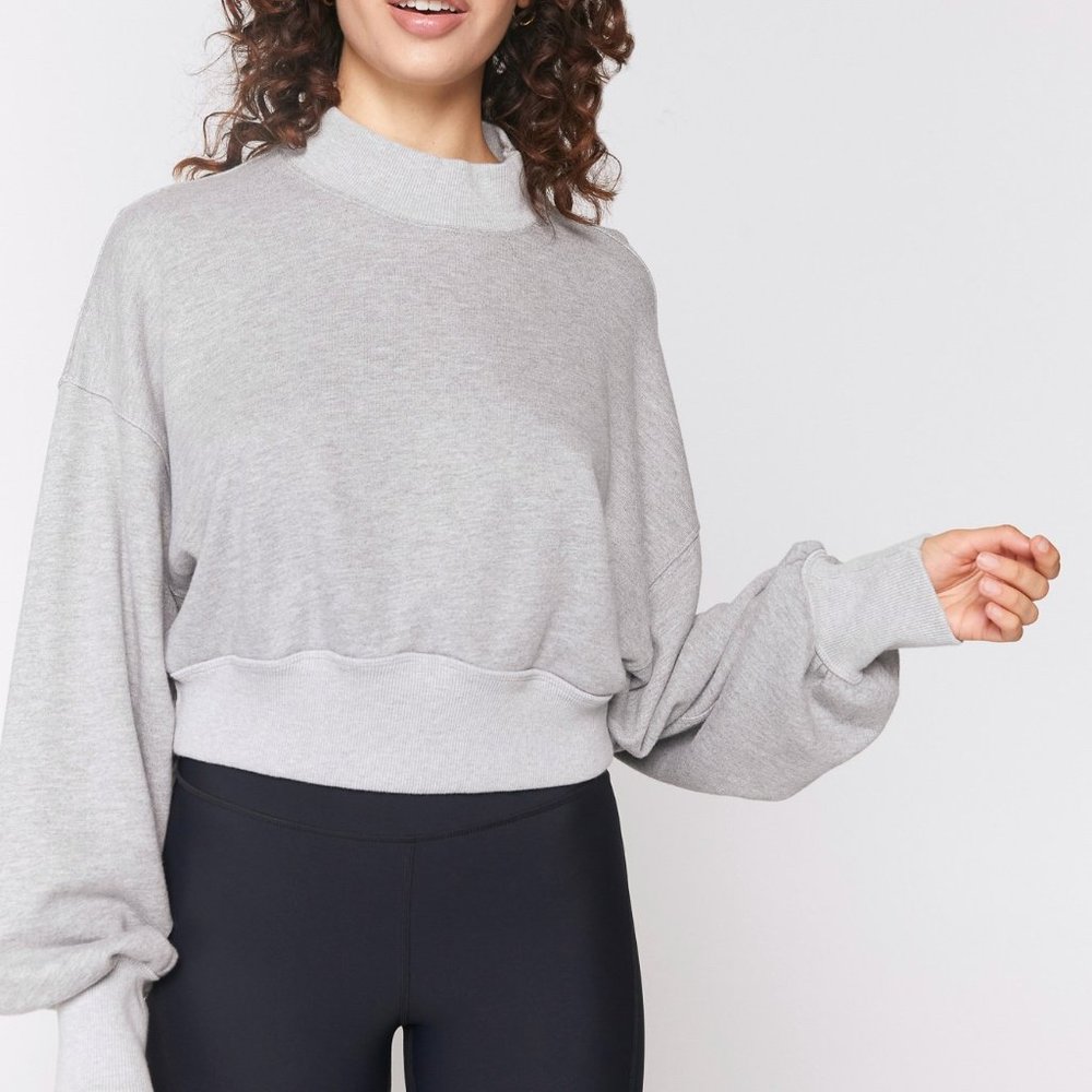 Spiritual Gangster Light Gray Cropped Mock Neck Sweatshirt - Picture 2 of 5